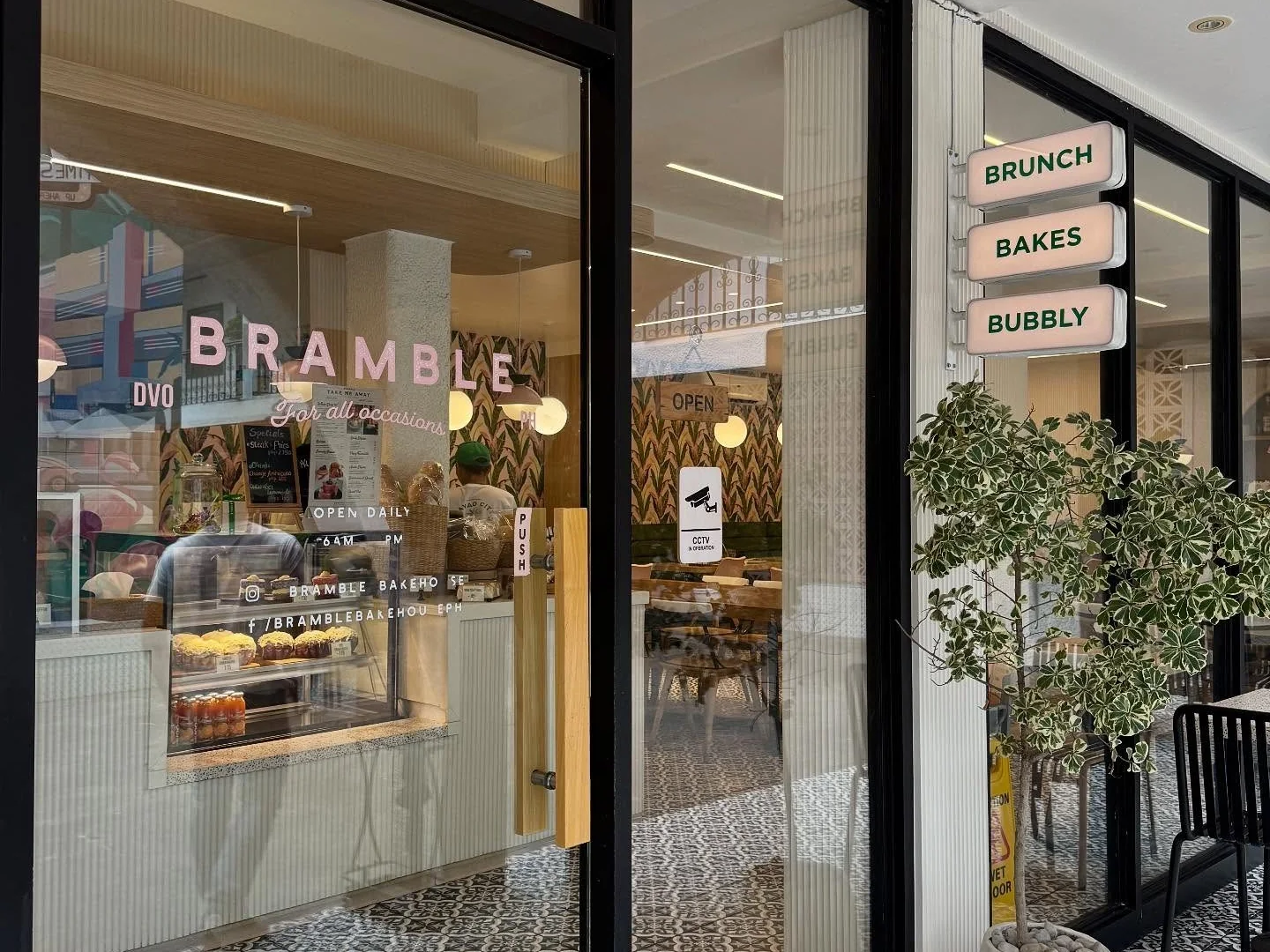 The storefront and pastry counter at Bramble Bakehouse.