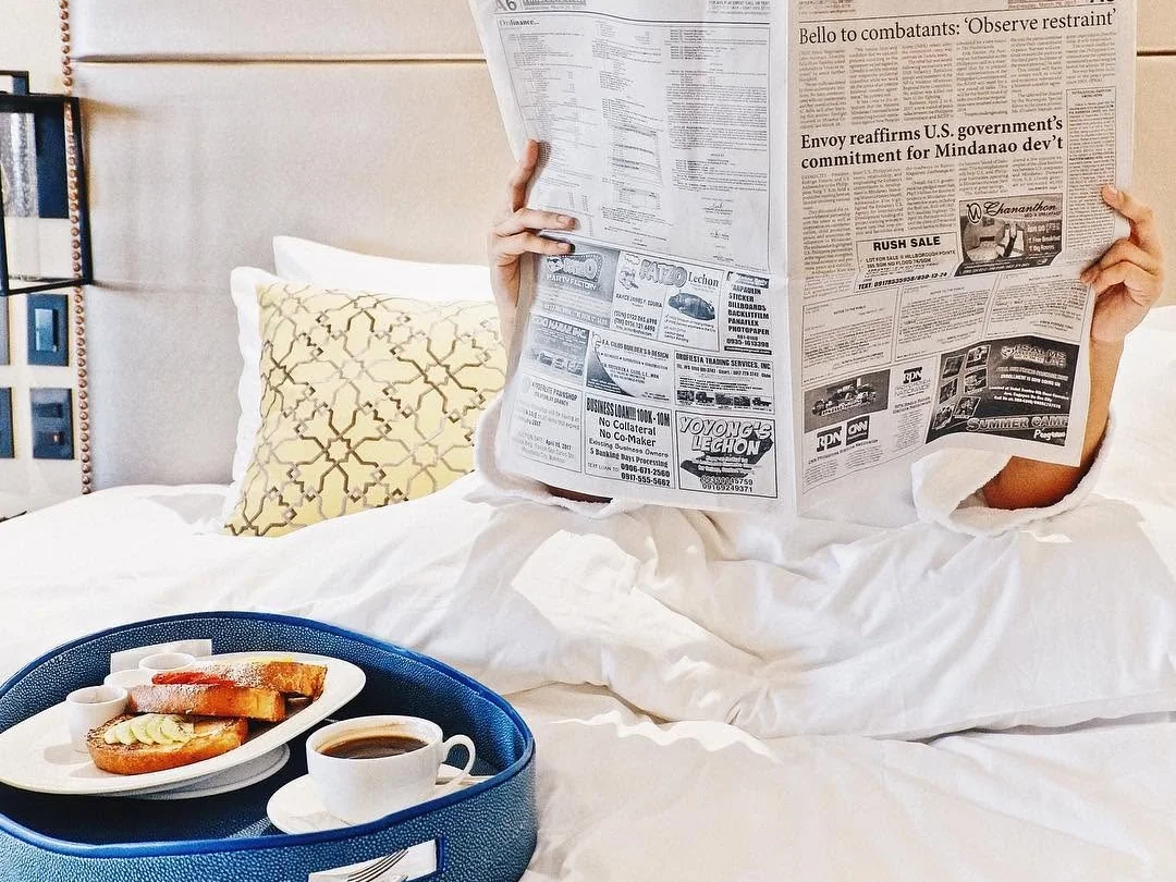 Breakfast and coffee served in a guest room at The Bourke Hotel.